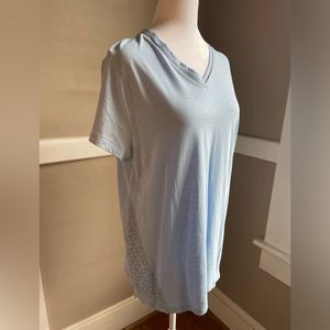 Chicos size 2 light blue ultimate Tee w lace accent on the sides; cotton/modal